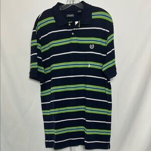 Chaps Men's Size Large Navy Green Horizontal Striped Polo Short Sleeve Buttons